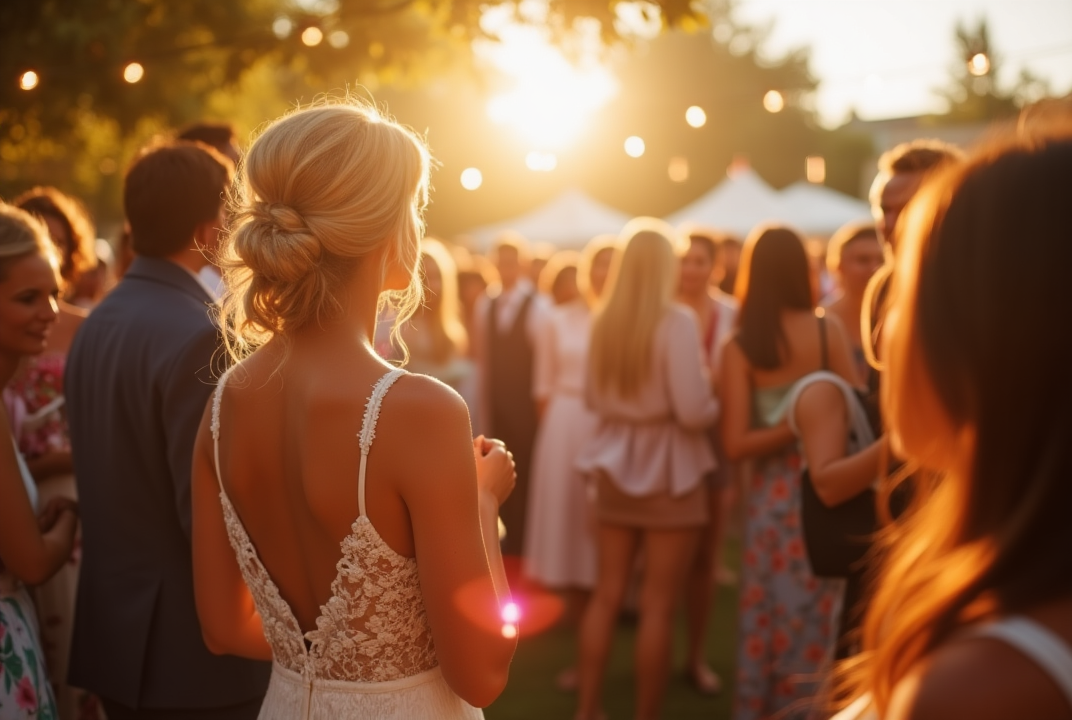 wedding event party, outside, with lots of people