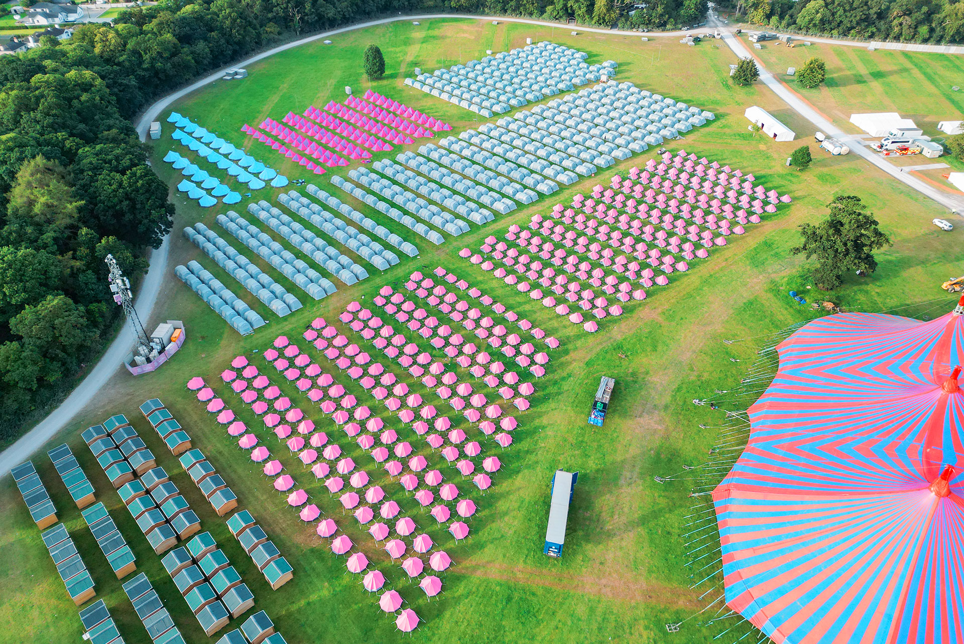 Pink Moon Music Festival and Colourful tents lined up