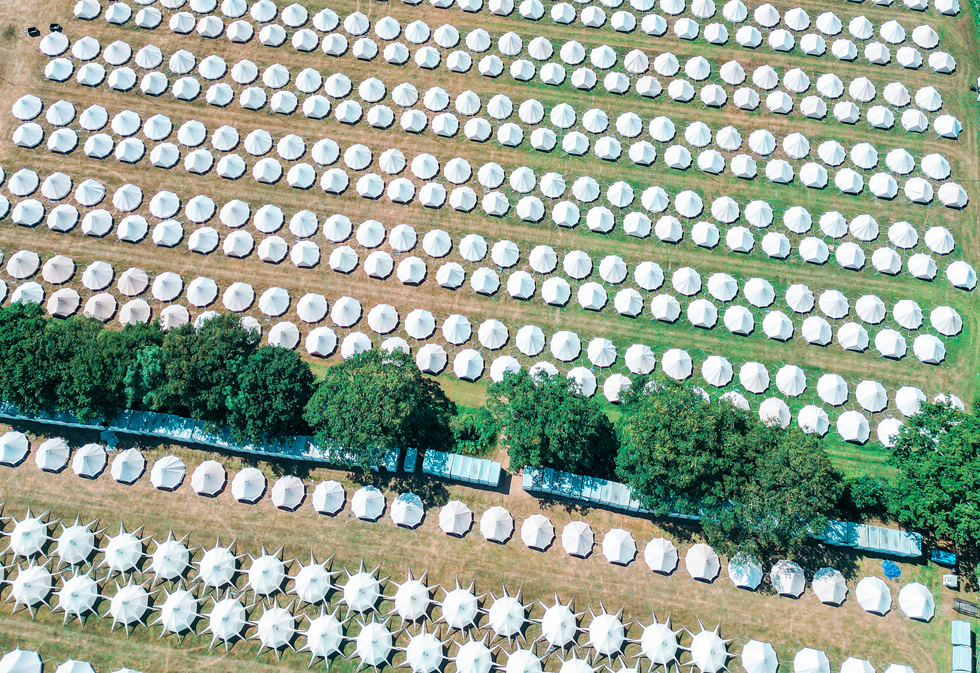 Overhead shot of lots of tents